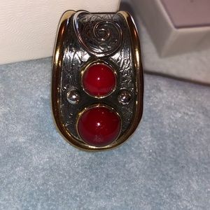 Two Toned Sterling Silver Coral Ring